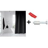 Zethome Banyo Duş Perdesi Siyah 120x200 Perde Borusu Askı Aparatı 90x130 Hediyeli