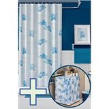 Zethome Banyo Perdesi 1x110x200 Tek Kanat Duş Perdesi Halka Hediyeli Ve Çamaşır Makina Örtüsü 7085 Mavi