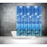 Zethome Banyo Perdesi 1x180x200 Tek Kanat Duş Perdesi Halka Hediyeli Duşakabin Perdesi 8852 Mavi