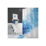Zethome Banyo Perdesi 1x180x200 Tek Kanat Duş Perdesi Halka Hediyeli Duşakabin Perdesi Blue Squares