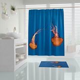 Zethome Banyo Perdesi 1x180x200 Tek Kanat Duş Perdesi Halka Hediyeli Duşakabin Perdesi Jelly Fish Mavi