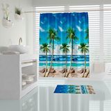 Zethome Banyo Perdesi 1x180x200 Tek Kanat Duş Perdesi Halka Hediyeli Duşakabin Perdesi Palm Beach Mavi