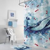 Zethome Banyo Perdesi 1x180x200 Tek Kanat Duş Perdesi Halka Hediyeli Duşakabin Perdesi Whale Mavi