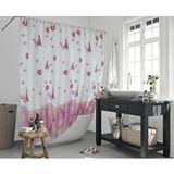 Zethome Banyo Perdesi 1x240x200 Tek Kanat Duş Perdesi Halka Hediyeli Duşakabin Perdesi 6020 Pembe Beyaz