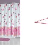Zethome Banyo Perdesi 6020 1x180x200, Perde Borusu Askı Aparatı Köşe Boru Pembe Hediyeli, Duş Perdesi Seti