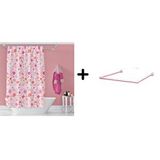 Zethome Banyo Perdesi 6811 1x180x200, Perde Borusu Askı Aparatı Köşe Boru Pembe Hediyeli, Duş Perdesi Seti Çok Renkli
