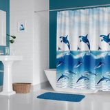 Zethome Banyo Perdesi 9515 1x180x200, Perde Borusu Askı Aparatı Köşe Boru Beyaz Hediyeli, Duş Perdesi Seti Mavi