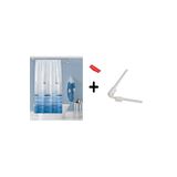 Zethome Banyo Perdesi 9889 1x180x200, Perde Borusu Askı Aparatı Köşe Boru Beyaz Hediyeli, Duş Perdesi Seti