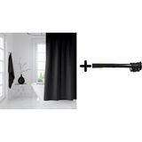 Zethome Banyo Perdesi Siyah Duş Perdesi 180X200 Perde Borusu Askı Aparatı 120X200 Hediyeli Siyah