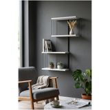 Zevahir Home Kitaplık Organizer Düzenleyici Ahşap Raf Terek Çiçeklik Baharatlık Dekoratif Metal Desen Masif Beyaz