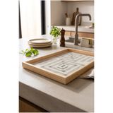 Zevahir Home Modern İç İçe Kare Motifli - Doğal Ahşap Çerçeveli Dikdörtgen Kahve Sunum, Nişan ve Servis Tepsisi