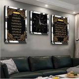 Zevahir Mobilya Dekorasyon Ayetel Kürsi Fatiha Süresi ve Esmaül Hüsna Pleksi Kenar 3'lü Mdf Tablo ve Saat Seti - 30 x 40 - Gümüş