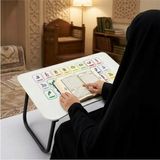 Zevahir Mobilya Dekorasyon Katlanabilir Cam Laptop Sehpası - Eğitici Renkli Elif Ba Temalı Plastik Ayaklı Sehpa - 60 x 40 - Siyah - Altın
