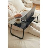 Zevahir Mobilya Dekorasyon Katlanabilir Cam Laptop Sehpası - Minimalist Siyah Bej Soyut Temalı Plastik Ayaklı Sehpa - 60 x 40 - Antrasit - Naturel