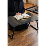 Zevahir Mobilya Dekorasyon Katlanabilir Cam Laptop Sehpası - Siyah Altın Mandala Işleme Temalı Plastik Ayaklı Sehpa - 60 x 40