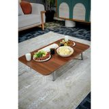 Zevahir Mobilya Dekorasyon Koyu Ahşap Mermer Desenli Metal Katlanır Ayaklı Kamp Bahçe Ev ve Çocuk Oyun Yer Sofrası - 70 x 120