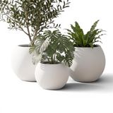 ZEVLİ Japandi Tarzı Modern Küre Saksı 3'lü Set - Su Sızdırmaz Dekoratif Salon ve Balkon Saksısı Hediyelik Çiçeklik Seti (Mermer Beyazı - İki Büyük Bir Orta)