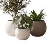 ZEVLİ Japandi Tarzı Modern Küre Saksı 3'lü Set - Su Sızdırmaz Dekoratif Salon ve Balkon Saksısı Hediyelik Çiçeklik Seti (Mermer Beyazı ve Sahara Kumu, 2 Büyük 1 orta)