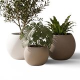ZEVLİ Japandi Tarzı Modern Küre Saksı 3'lü Set - Su Sızdırmaz Dekoratif Salon ve Balkon Saksısı Hediyelik Çiçeklik Seti (Sahra Kumu & Mermer Beyazı, 2 Büyük 1 Orta)