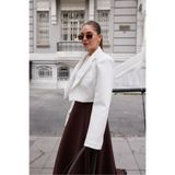 Zey Studio Kadın Beyaz Vatka Detaylı Crop Blazer Ceket