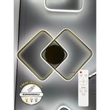 Zeya Lighting Yüksek Aydınlatmalı Kumandalı 2li Kare Gold Tavan Plafonyer LED Avize, 3 Renk Aydınlatma