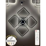 Zeya Lighting Yüksek Aydınlatmalı Kumandalı 5li Kare Siyah Tavan Plafonyer LED Avize, 3 Renk Aydınlatma