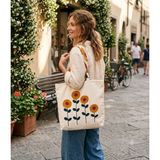 Zeybek Home Zeybekhome Premium Kabartmalı Sarı Çiçek Desenli Bez Omuz Çantası | Günlük Kullanım Tote Bag