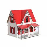 Zeycanhome Ccy00093 Ahşap Kırmızı Villa Ev Kız Erkek Çocuk Oyuncak Eğitici Oyuncaklar