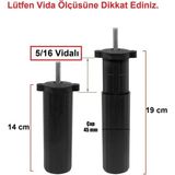 Zeygen (Vida Ölçüsüne Dikkat) - Orta Plastik Mobilya Koltuk Kanepe Ayağı 6 Adet Siyah 14 - 19 cm 5/16 Vida