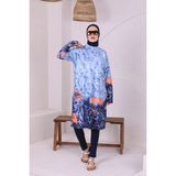 Zey&Ka Butik Büyük Beden Batik Desen Nanotex Tesettür Mayo - 46 - 48 - İndigo
