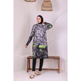 Zey&Ka Butik Büyük Beden Batik Desen Nanotex Tesettür Mayo - 48 - 50 - Gri