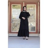 Zey&Ka Butik Büyük Beden Belden Bağlamalı Kolu Lastikli Elbise - 40 - Siyah