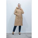 Zey&Ka Butik Safir Kaşmir Kapüşonlu Platin Triko Ceket Mont - 48 - 50 - Taba