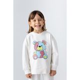 Zeyland Kız Çocuk Ayı Desenli Sim Baskılı Sweatshirt - Ekru - 9 - 10 Yaş
