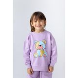 Zeyland Kız Çocuk Ayı Desenli Sim Baskılı Sweatshirt - Lila - 5 - 6 Yaş