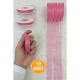 ZEYMERADE 10 Adet Organze Tül Kurdele Pembe 1 cm 22 mt, Bohça, Nişan, Çeyiz, Hediye, Paketleme, Süsleme, Nikah