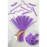 ZEYMERADE 100 Adet Açık Lila Şönil 30cm, Tüylü Peluş Kadife Tel, El İşi, Çiçek, Hediye, Süsleme, Okul Etkinlik