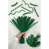 ZEYMERADE 100 Adet Ağaç Yeşil Şönil 30cm, Tüylü Kadife Tel, El İşi, Çiçek, Hediye, Süsleme, Okul, Etkinlik