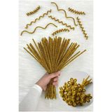 ZEYMERADE 100 Adet Gold Simli Şönil 30cm, Tüylü Kadife Tel, El İşi, Çiçek, Hediye, Süsleme, Okul, Etkinlik
