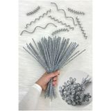 ZEYMERADE 100 Adet Gümüş Simli Şönil 30cm, Tüylü Kadife Tel, El İşi, Çiçek, Hediye, Süsleme, Okul, Etkinlik