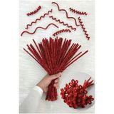 ZEYMERADE 100 Adet Kırmızı Simli Şönil 30cm, Tüylü Kadife Tel, El İşi, Çiçek, Hediye, Süsleme, Okul, Etkinlik