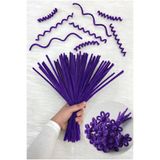 ZEYMERADE 100 Adet Koyu Mor Şönil 30cm, Tüylü Peluş Kadife Tel, El İşi, Çiçek, Hediye, Süsleme, Okul, Etkinlik