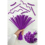 ZEYMERADE 100 Adet Mor Şönil 30cm, Tüylü Peluş Kadife Tel, El İşi, Çiçek, Hediye, Süsleme, Okul, Etkinlik
