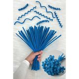 ZEYMERADE 100 Adet Okul Mavi Şönil 30cm, Tüylü Peluş Kadife Tel, El İşi, Çiçek, Hediye, Süsleme, Okul Etkinlik