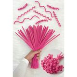 ZEYMERADE 100 Adet Pembe Şönil 30cm, Tüylü Peluş Kadife Tel, El İşi, Çiçek, Hediye, Süsleme, Okul, Etkinlik