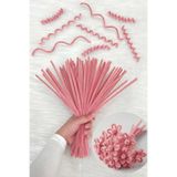 ZEYMERADE 100 Adet Pudra Pembe Şönil 30cm, Tüylü Kadife Tel, El İşi, Çiçek, Hediye, Süsleme, Okul, Etkinlik