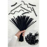 ZEYMERADE 100 Adet Siyah Simli Şönil 30cm, Tüylü Kadife Tel, El İşi, Çiçek, Hediye, Süsleme, Okul, Etkinlik