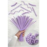ZEYMERADE 100 Adet Toz Lila Şönil 30cm, Tüylü Peluş Kadife Tel, El İşi Çiçek Hediye Süsleme Okul Etkinlik