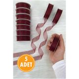 ZEYMERADE 5 Adet Organze Tül Kurdele Bordo 2 cm 22 mt, Bohça, Nişan, Çeyiz, Hediye, Paketleme, Süsleme, Nikah