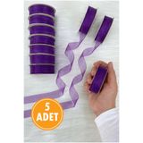 ZEYMERADE 5 Adet Organze Tül Kurdele Mor 2 cm 22 mt, Bohça, Nişan, Çeyiz, Hediye, Paketleme, Süsleme, Nikah